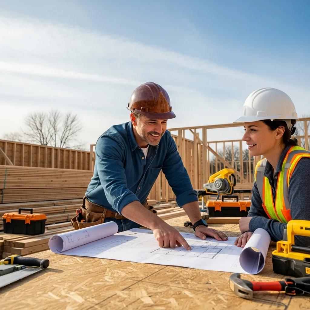 General contractor consulting with homeowner at construction site in Bellmore NY