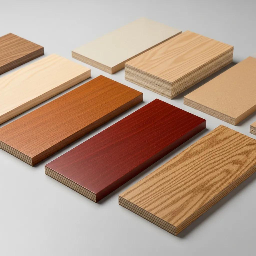 Samples of leading custom cabinet materials including maple, cherry, and oak