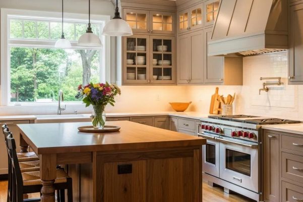 Custom kitchen cabinets in a Long Island home showcasing modern and traditional styles
