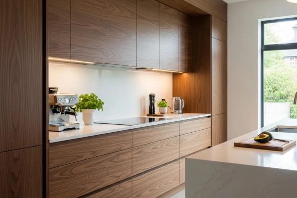 Modern kitchen featuring CNC fabricated cabinetry with sleek design and precision finishes